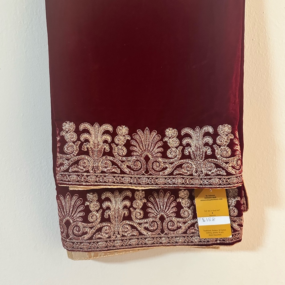 Stunningly Scarf/Wrap Maroon Exquisite Velvet Scarf Kashmiri Work Embroidery
